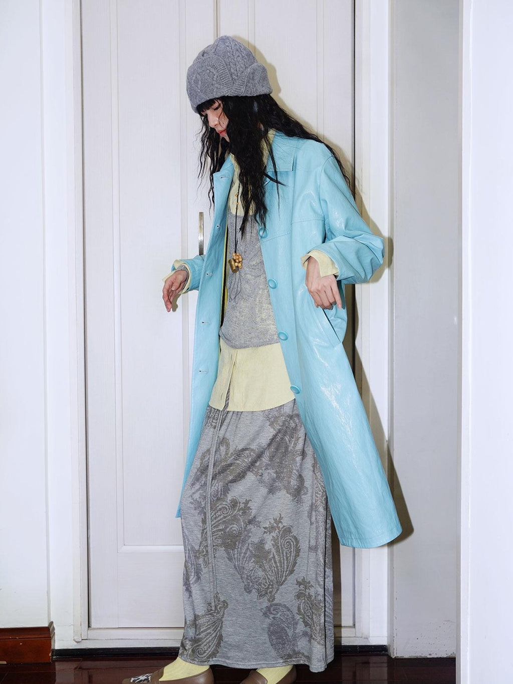 badtaste Retro Western Solid Color Split Panel Design Women's Leather Style Trench Coats