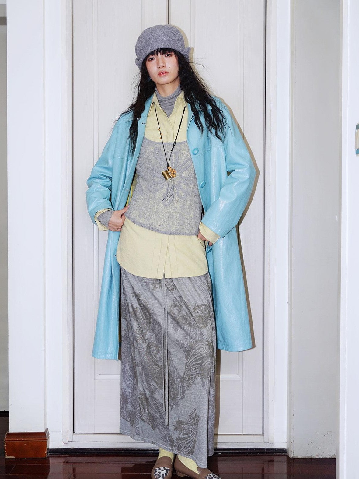 badtaste Retro Western Solid Color Split Panel Design Women's Leather Style Trench Coats