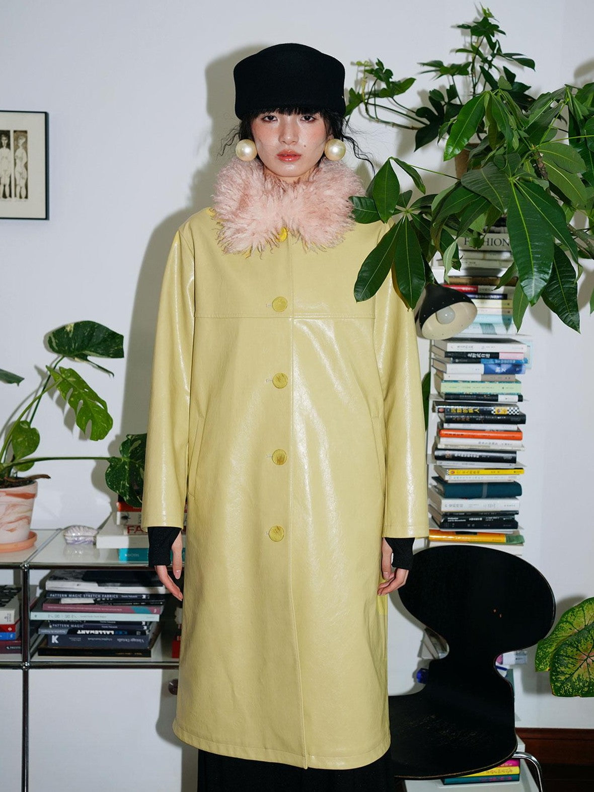 badtaste Retro Western Solid Color Split Panel Design Women's Leather Style Trench Coats