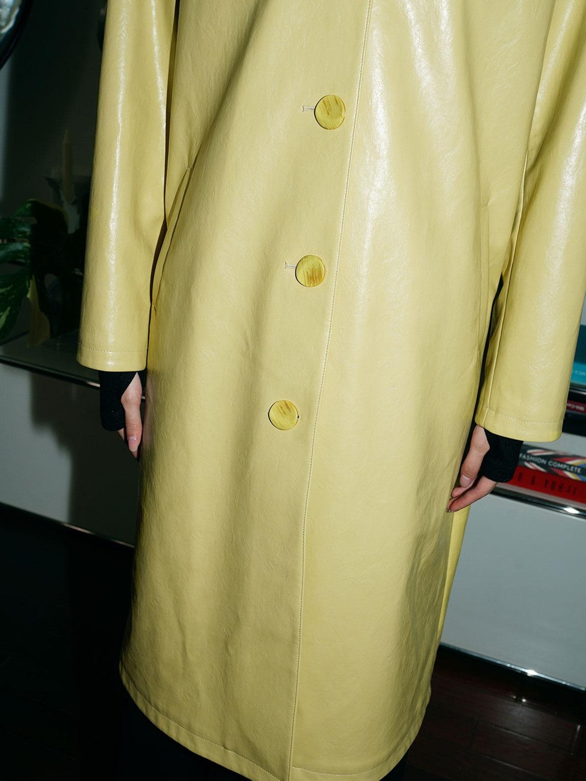 badtaste Retro Western Solid Color Split Panel Design Women's Leather Style Trench Coats