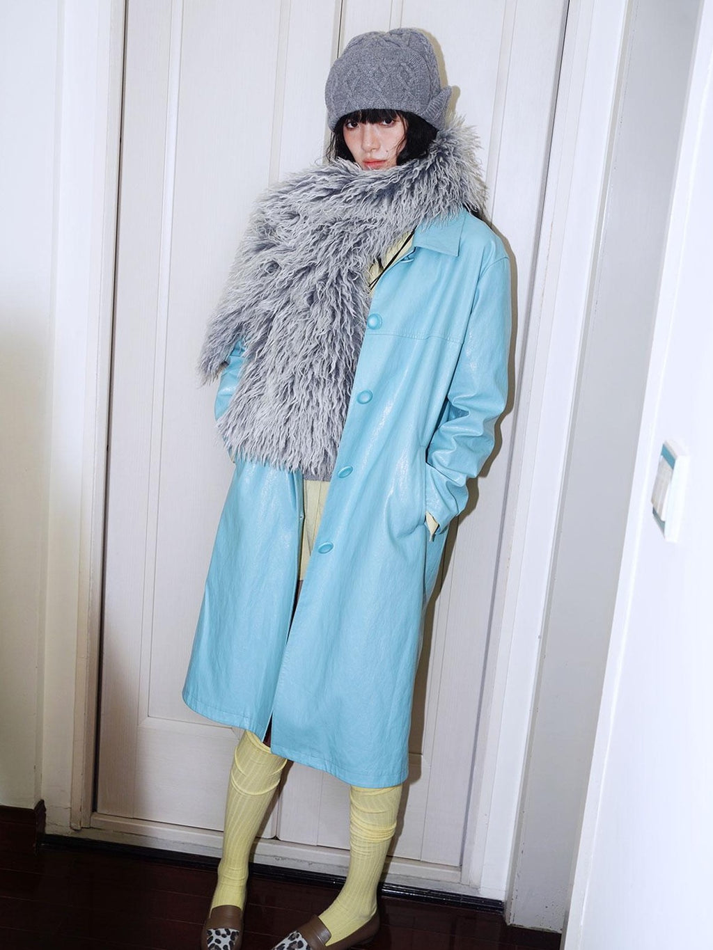 badtaste Retro Western Solid Color Split Panel Design Women's Leather Style Trench Coats