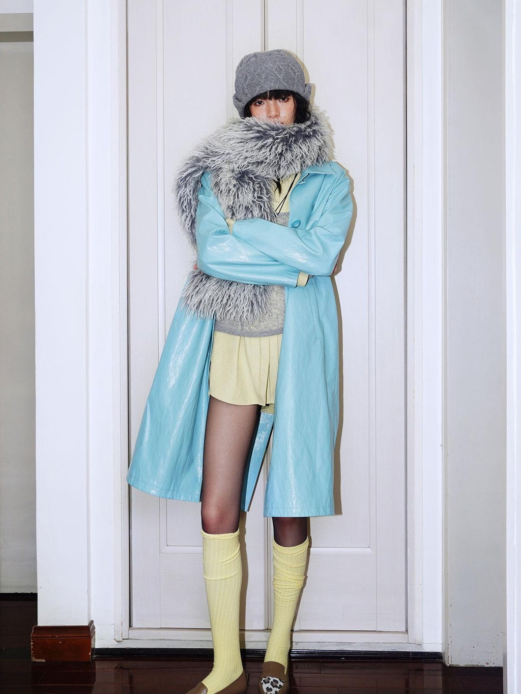 badtaste Retro Western Solid Color Split Panel Design Women's Leather Style Trench Coats