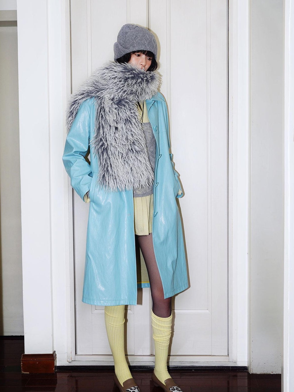 badtaste Retro Western Solid Color Split Panel Design Women's Leather Style Trench Coats