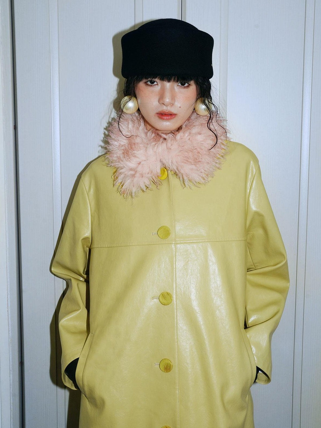 badtaste Retro Western Solid Color Split Panel Design Women's Leather Style Trench Coats