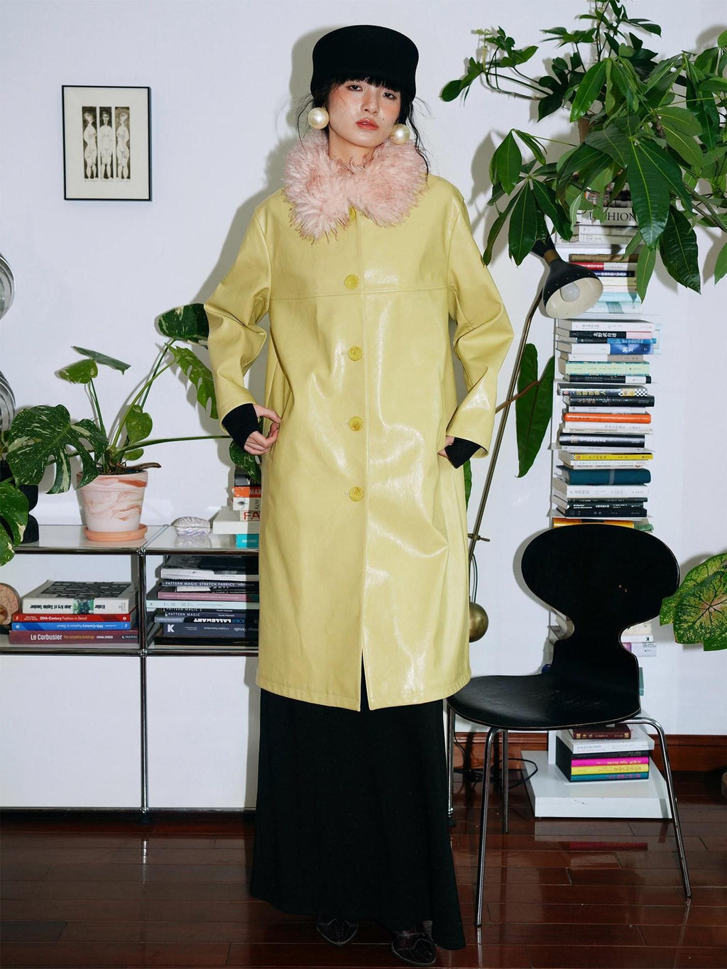 badtaste Retro Western Solid Color Split Panel Design Women's Leather Style Trench Coats