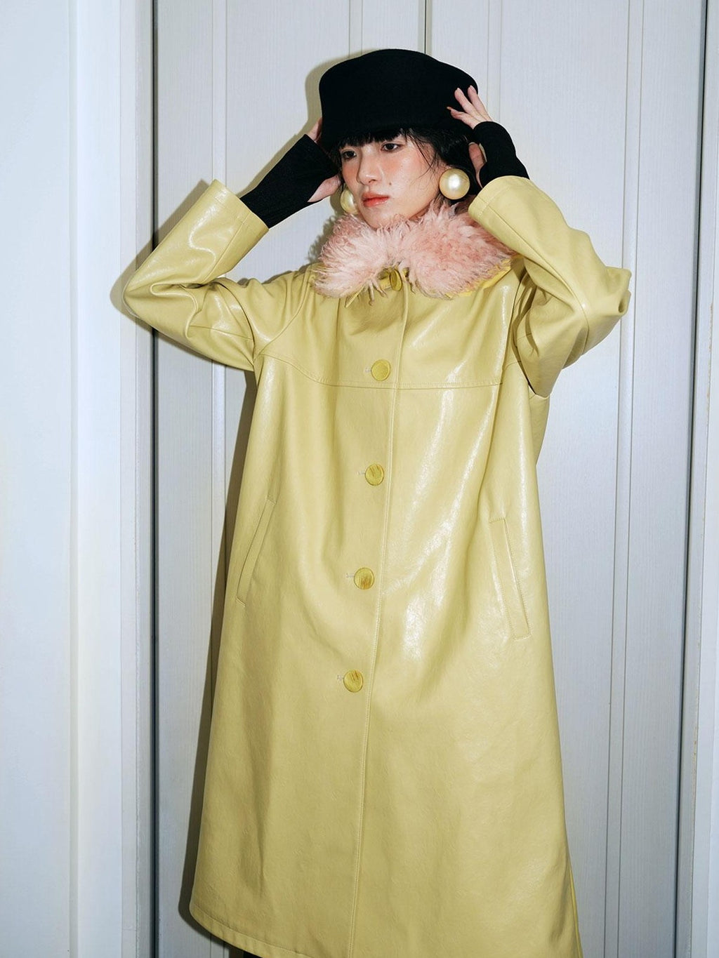 badtaste Retro Western Solid Color Split Panel Design Women's Leather Style Trench Coats