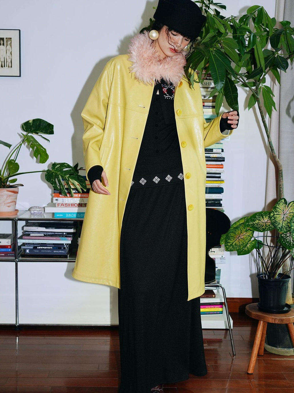 badtaste Retro Western Solid Color Split Panel Design Women's Leather Style Trench Coats