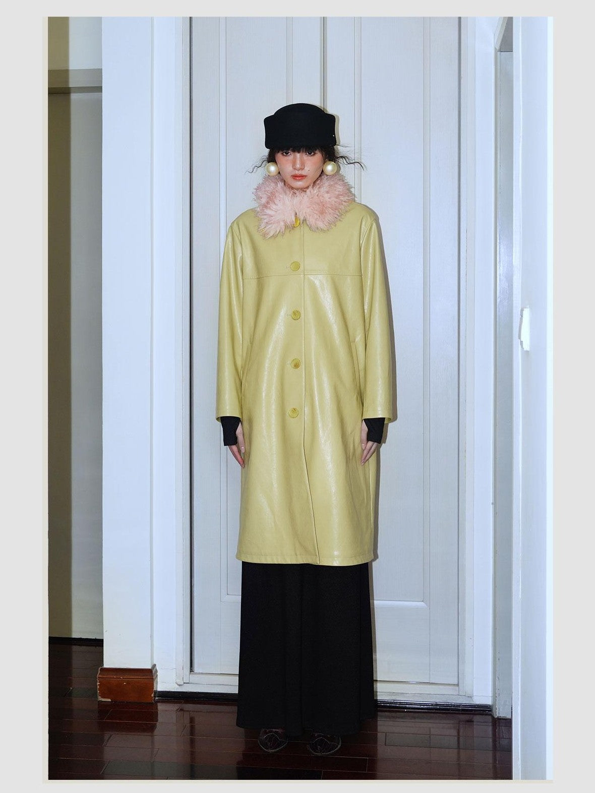 badtaste Retro Western Solid Color Split Panel Design Women's Leather Style Trench Coats