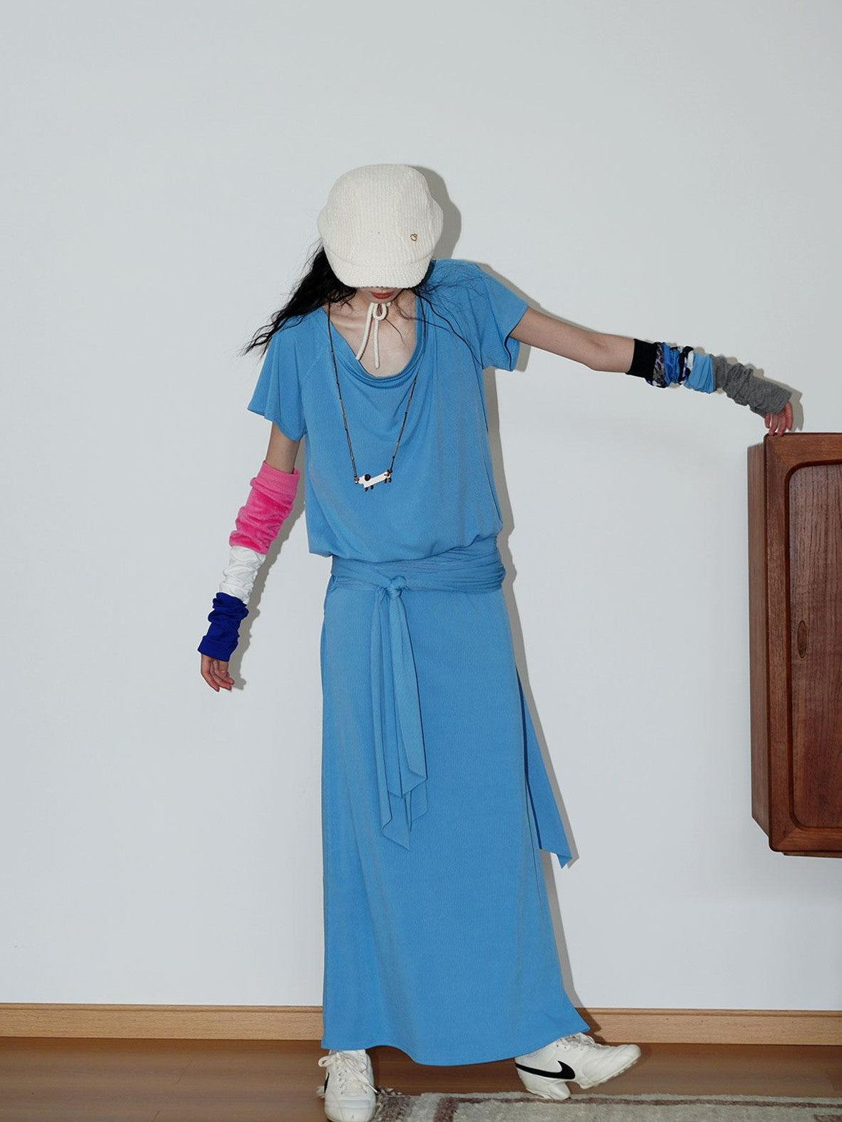 badtaste Rose Pink Vintage Solid Lapel Tie Oversized Women's Casual Maxi Dresses