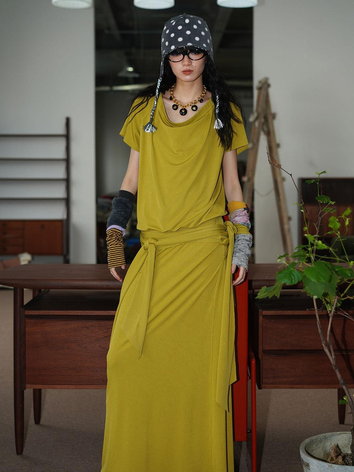 badtaste Rose Pink Vintage Solid Lapel Tie Oversized Women's Casual Maxi Dresses