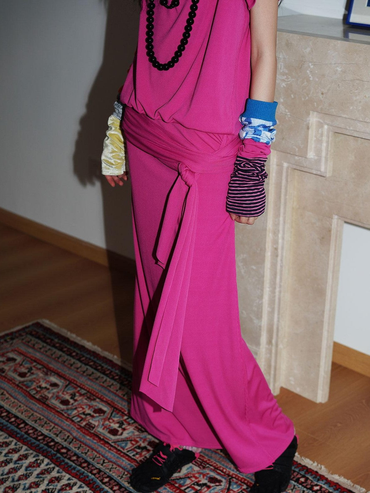 badtaste Rose Pink Vintage Solid Lapel Tie Oversized Women's Casual Maxi Dresses