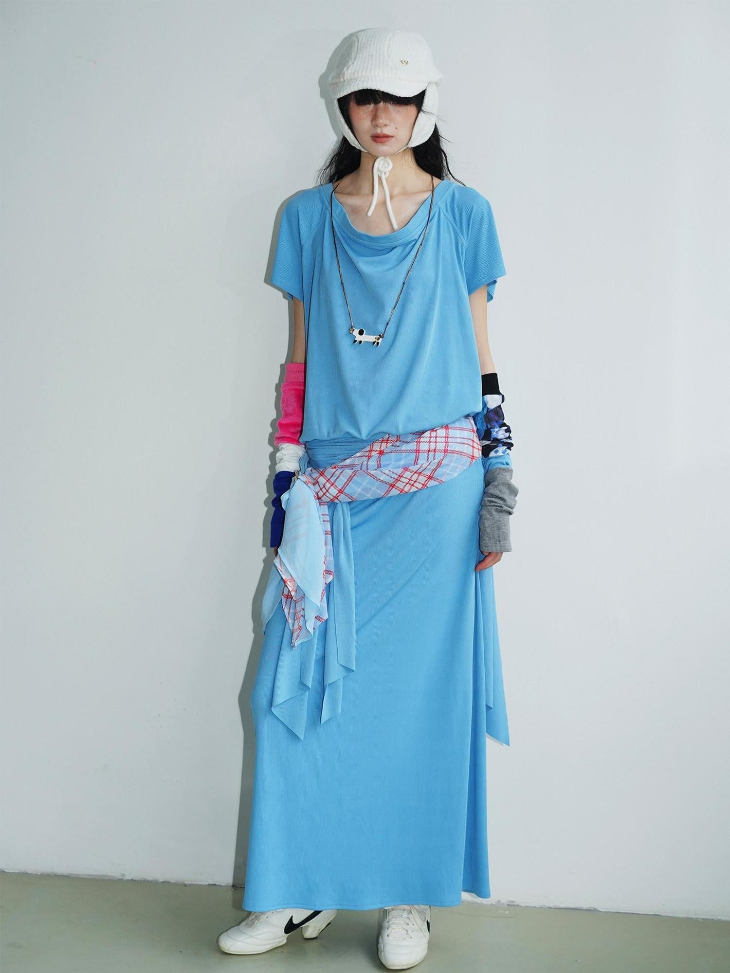 badtaste Rose Pink Vintage Solid Lapel Tie Oversized Women's Casual Maxi Dresses
