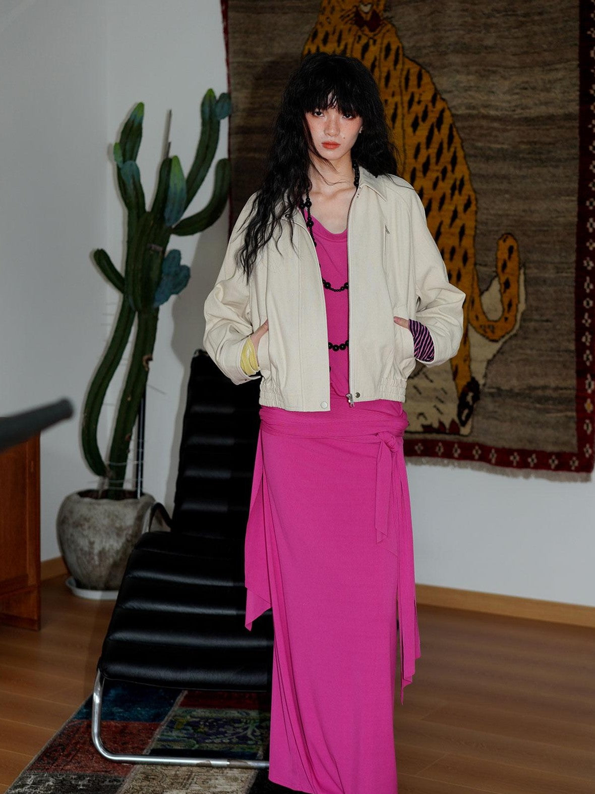 badtaste Rose Pink Vintage Solid Lapel Tie Oversized Women's Casual Maxi Dresses