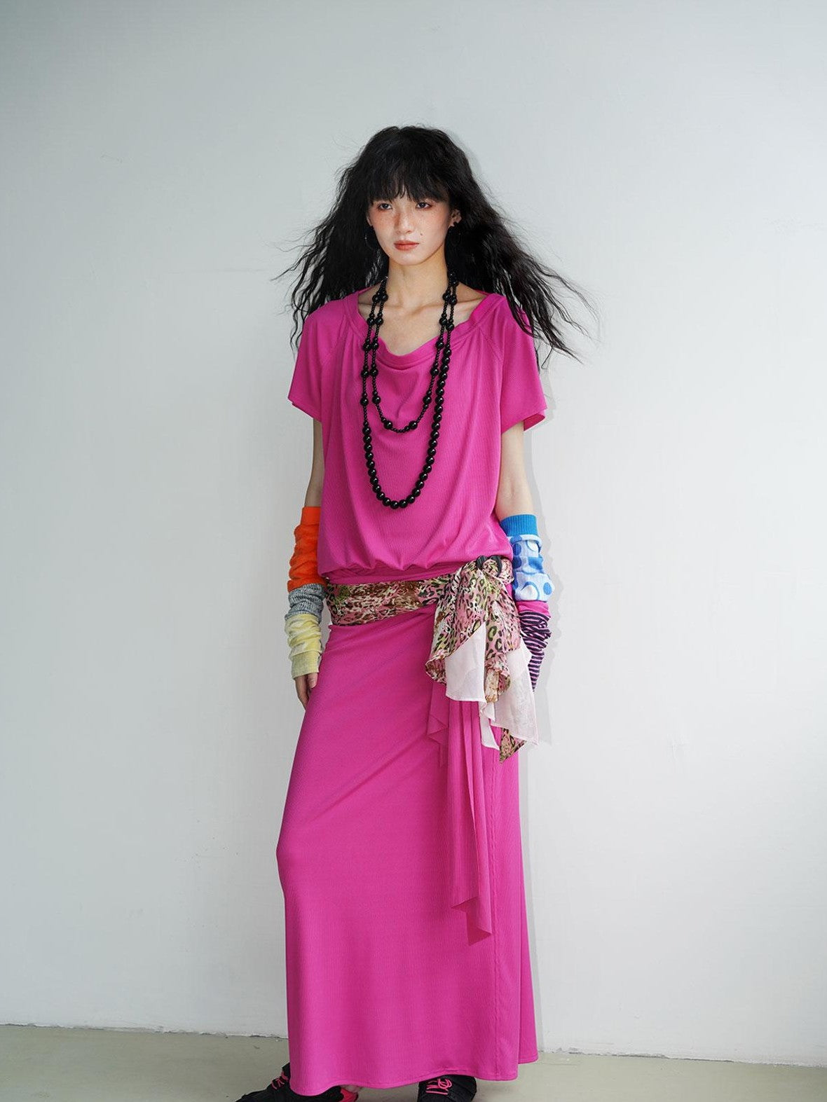 badtaste Rose Pink Vintage Solid Lapel Tie Oversized Women's Casual Maxi Dresses