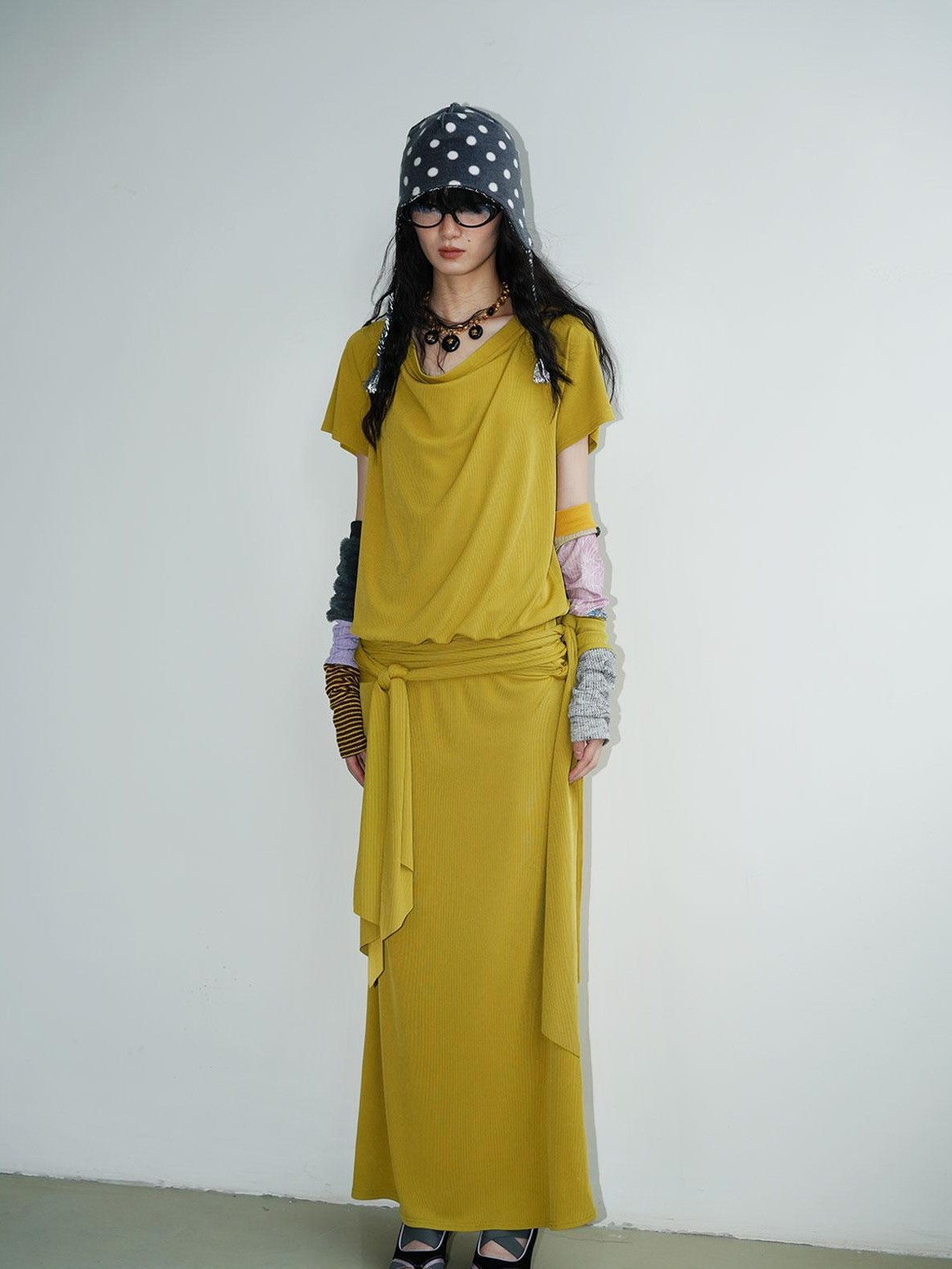 badtaste Rose Pink Vintage Solid Lapel Tie Oversized Women's Casual Maxi Dresses