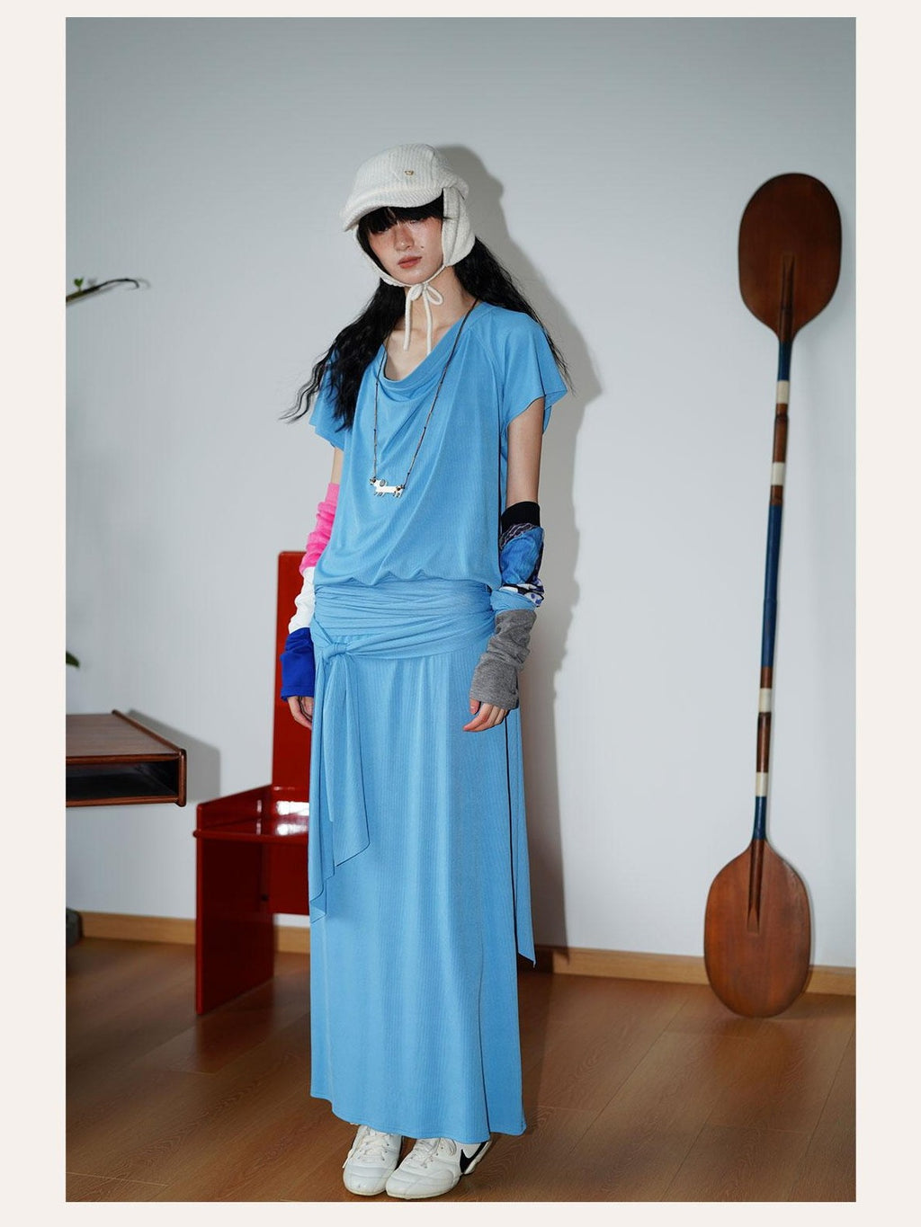 badtaste Rose Pink Vintage Solid Lapel Tie Oversized Women's Casual Maxi Dresses