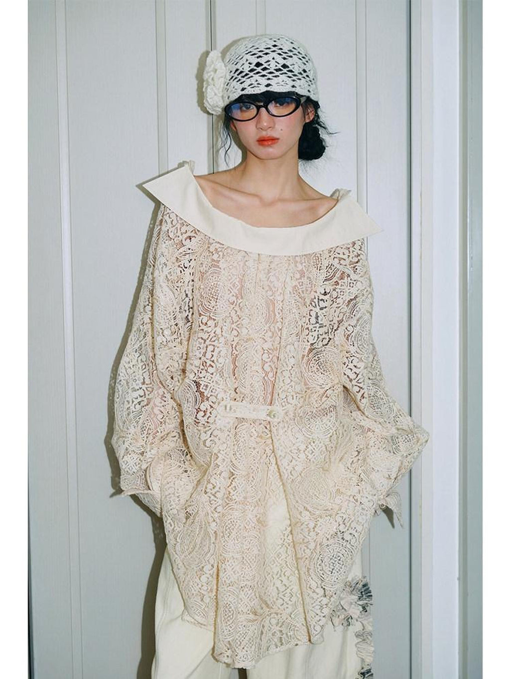 badtaste Semi Sheer Reversible Vintage Boho Loose Fit Long Sleeve Women's Lace Blouses