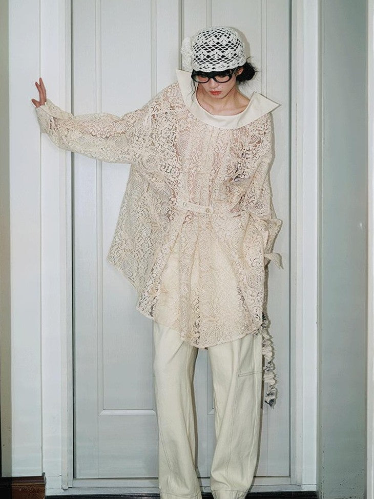 badtaste Semi Sheer Reversible Vintage Boho Loose Fit Long Sleeve Women's Lace Blouses