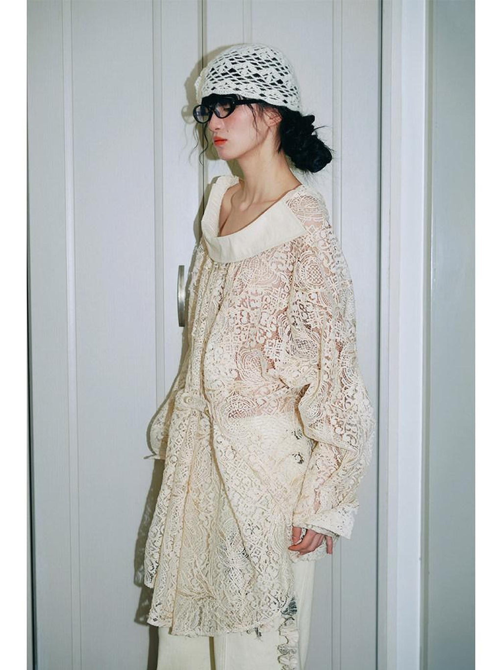 badtaste Semi Sheer Reversible Vintage Boho Loose Fit Long Sleeve Women's Lace Blouses