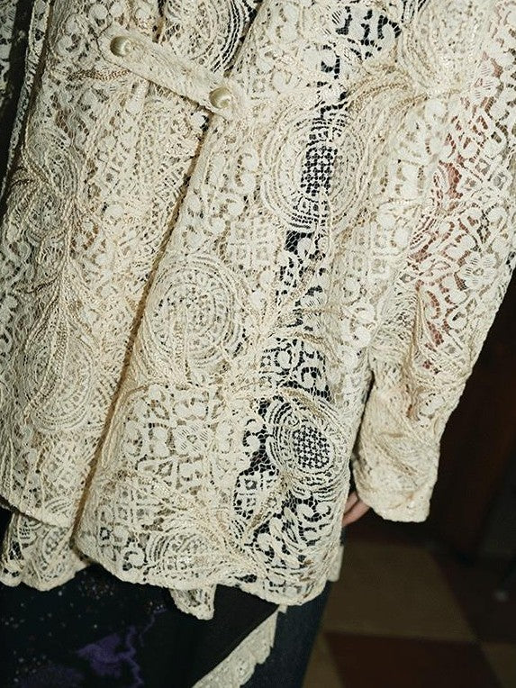 badtaste Semi Sheer Reversible Vintage Boho Loose Fit Long Sleeve Women's Lace Blouses