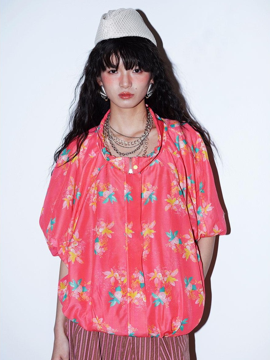 Sheer Floral Print Adjustable Drawstring Hem Women's Lightweight Jackets