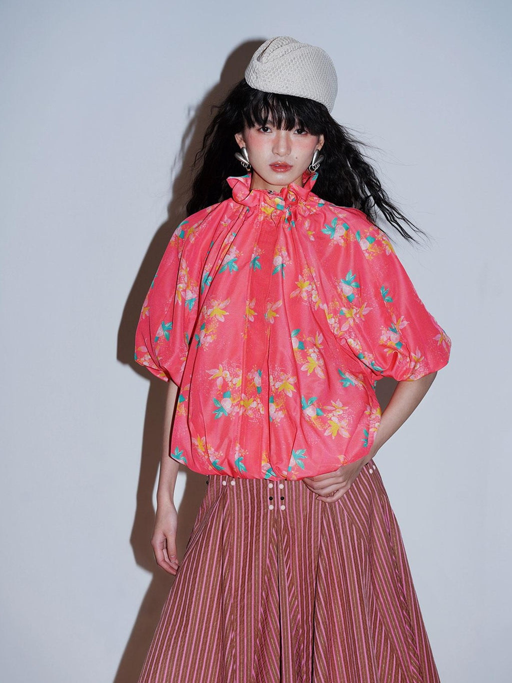 Sheer Floral Print Adjustable Drawstring Hem Women's Lightweight Jackets