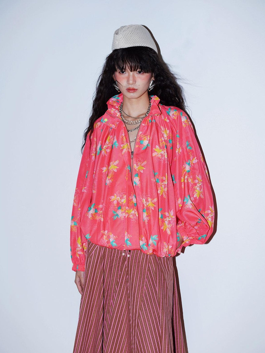 Sheer Floral Print Adjustable Drawstring Hem Women's Lightweight Jackets