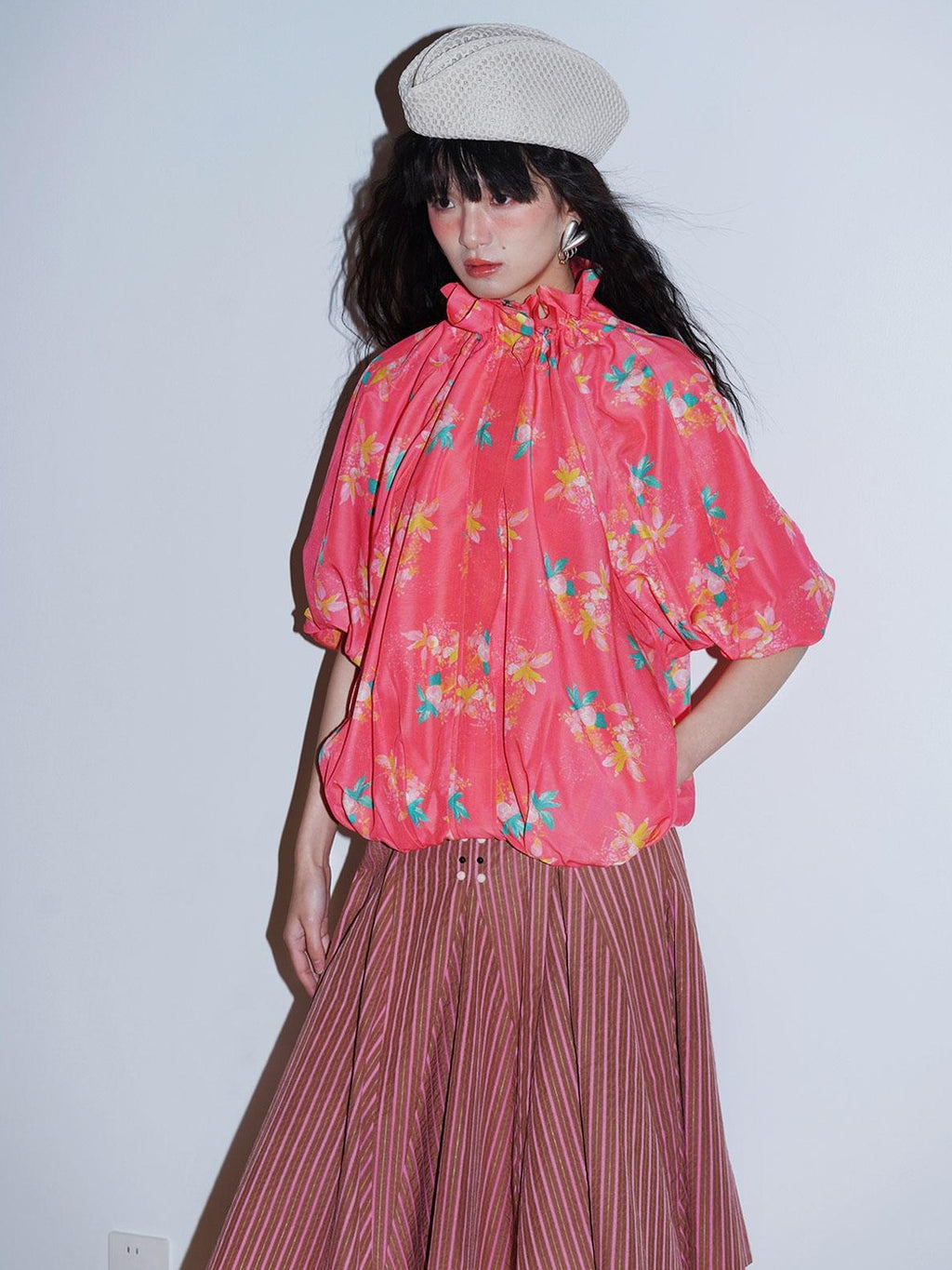 Sheer Floral Print Adjustable Drawstring Hem Women's Lightweight Jackets
