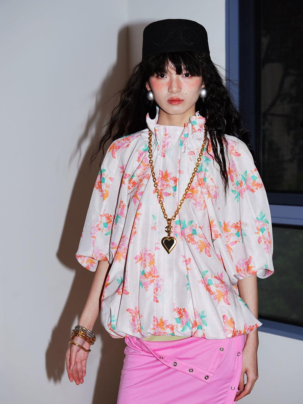 Sheer Floral Print Adjustable Drawstring Hem Women's Lightweight Jackets