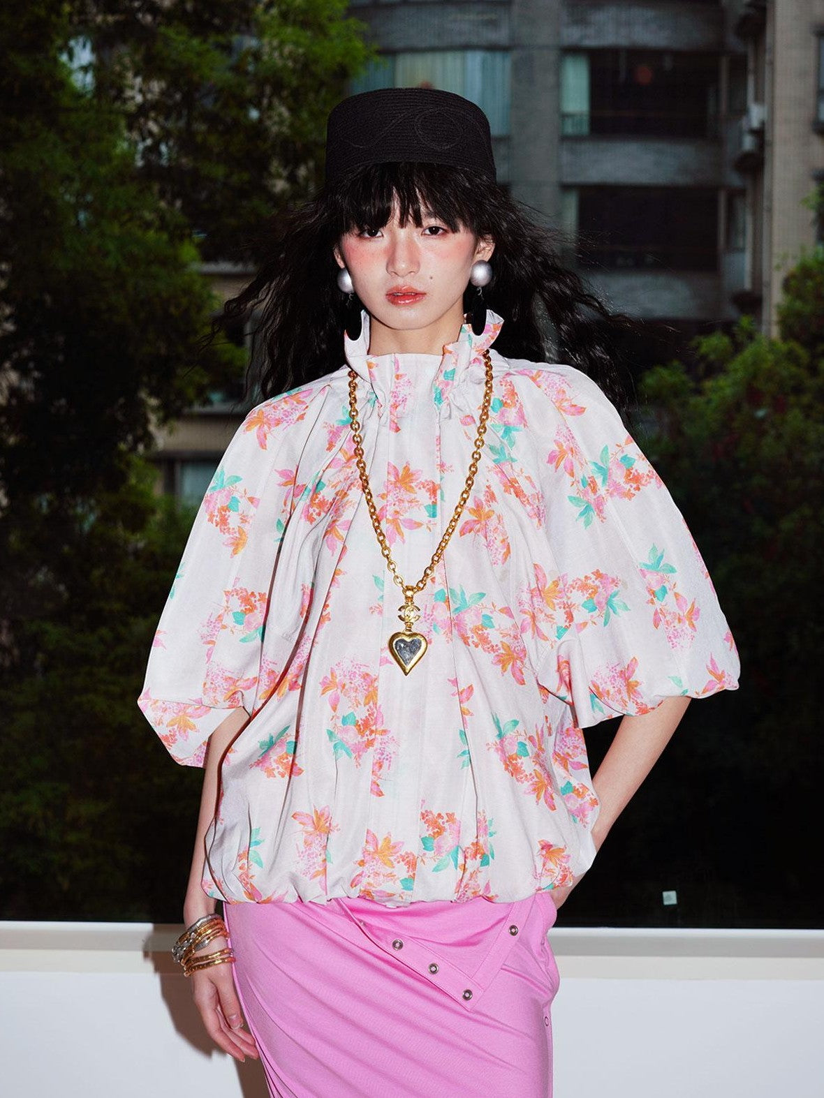 Sheer Floral Print Adjustable Drawstring Hem Women's Lightweight Jackets