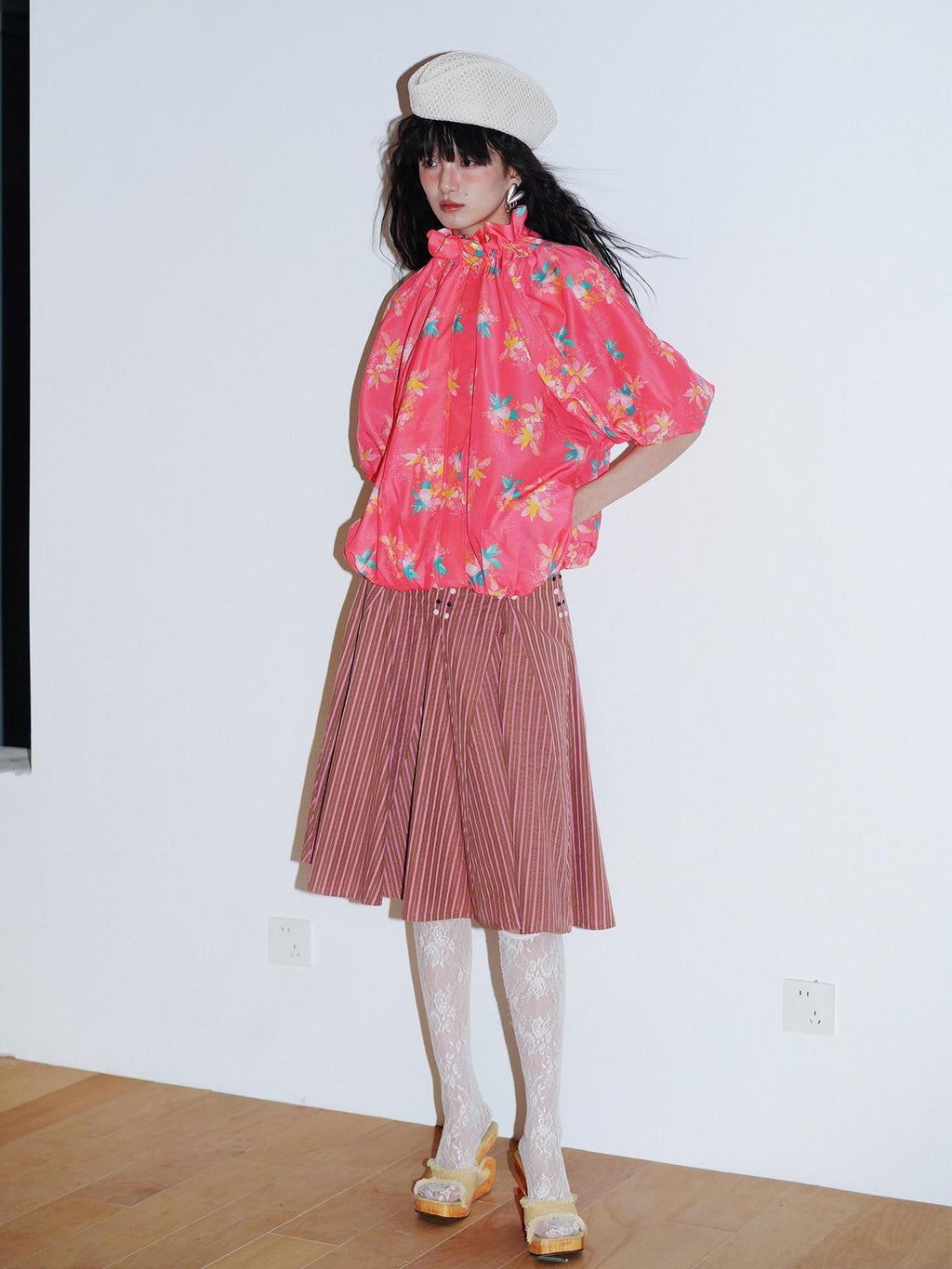 Sheer Floral Print Adjustable Drawstring Hem Women's Lightweight Jackets