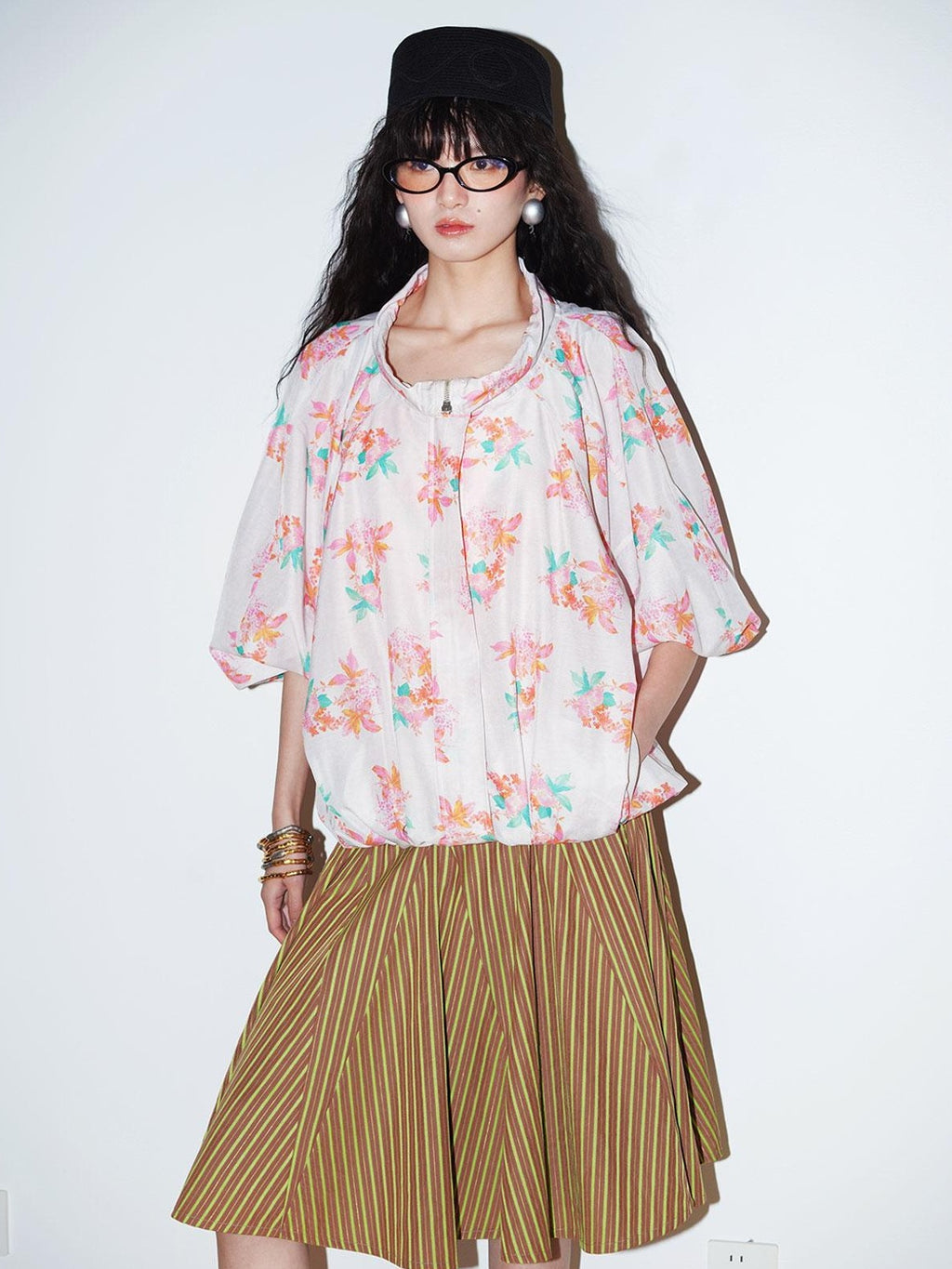 Sheer Floral Print Adjustable Drawstring Hem Women's Lightweight Jackets