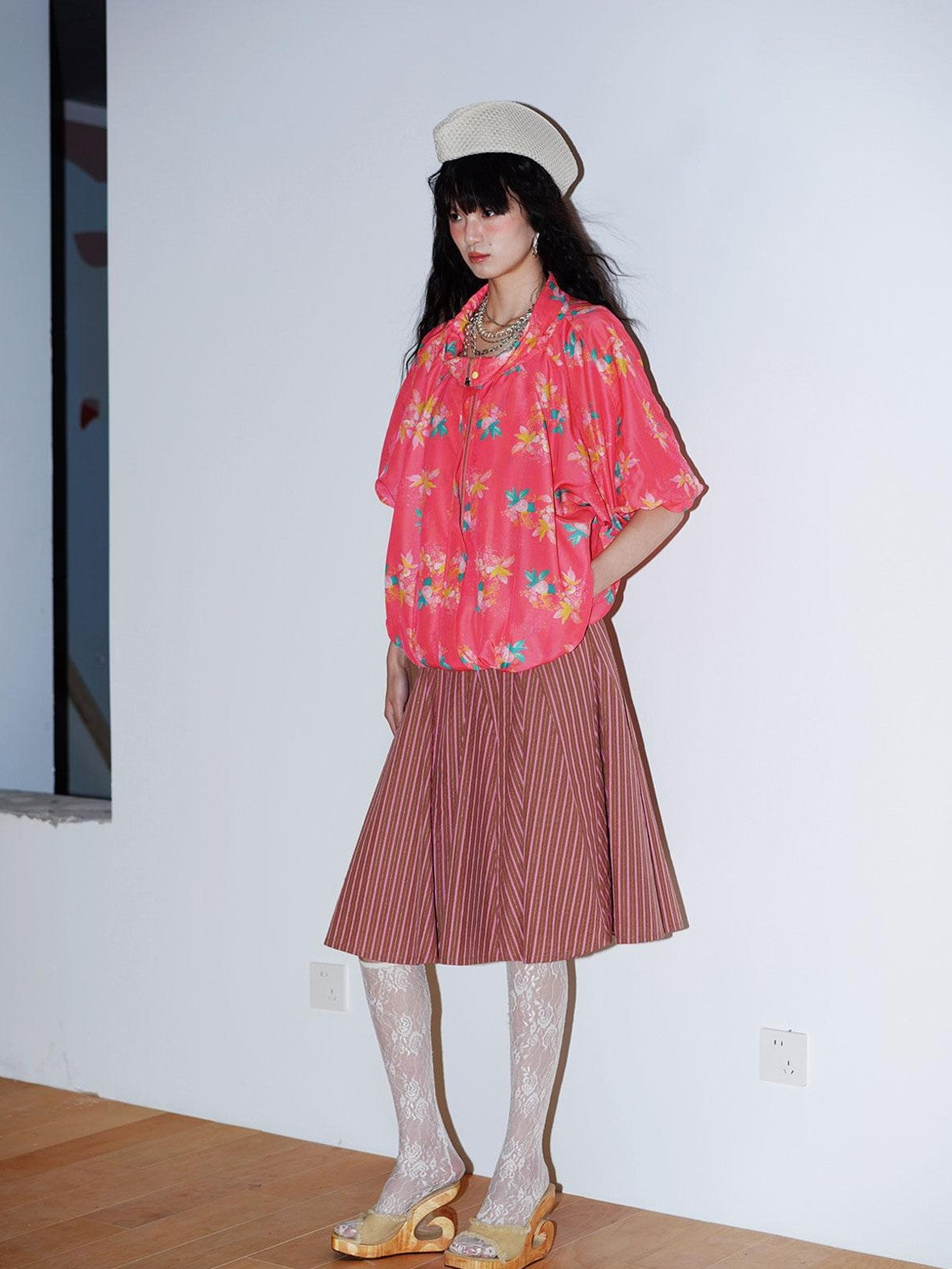 Sheer Floral Print Adjustable Drawstring Hem Women's Lightweight Jackets