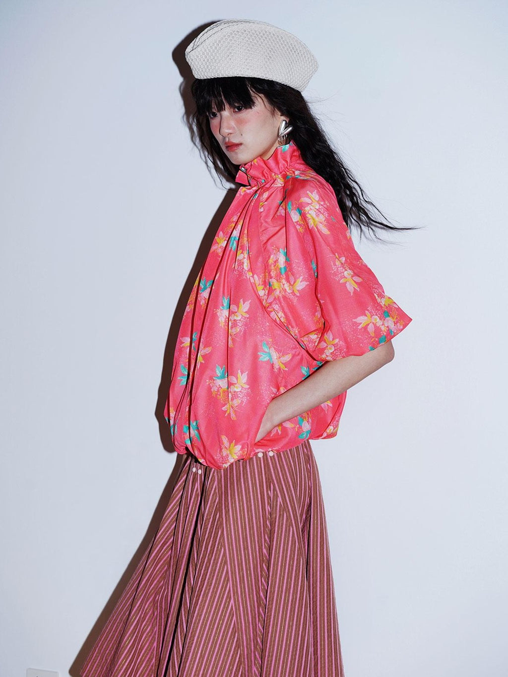 Sheer Floral Print Adjustable Drawstring Hem Women's Lightweight Jackets