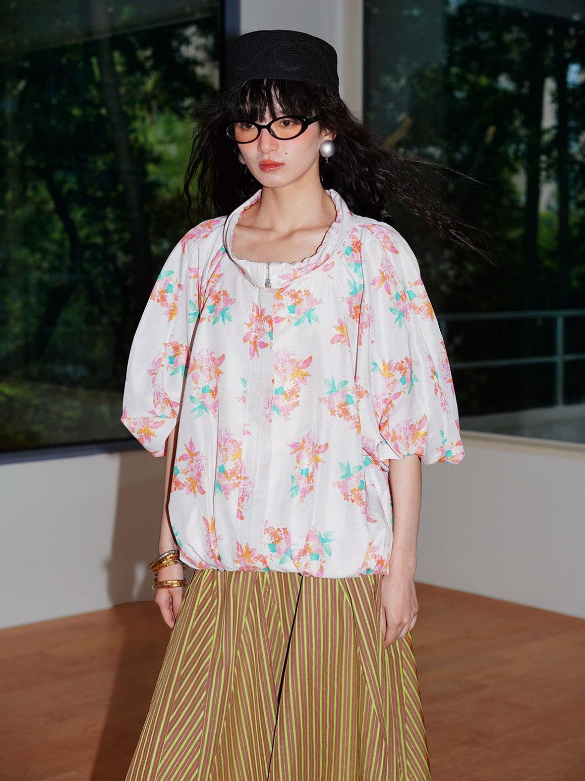 Sheer Floral Print Adjustable Drawstring Hem Women's Lightweight Jackets