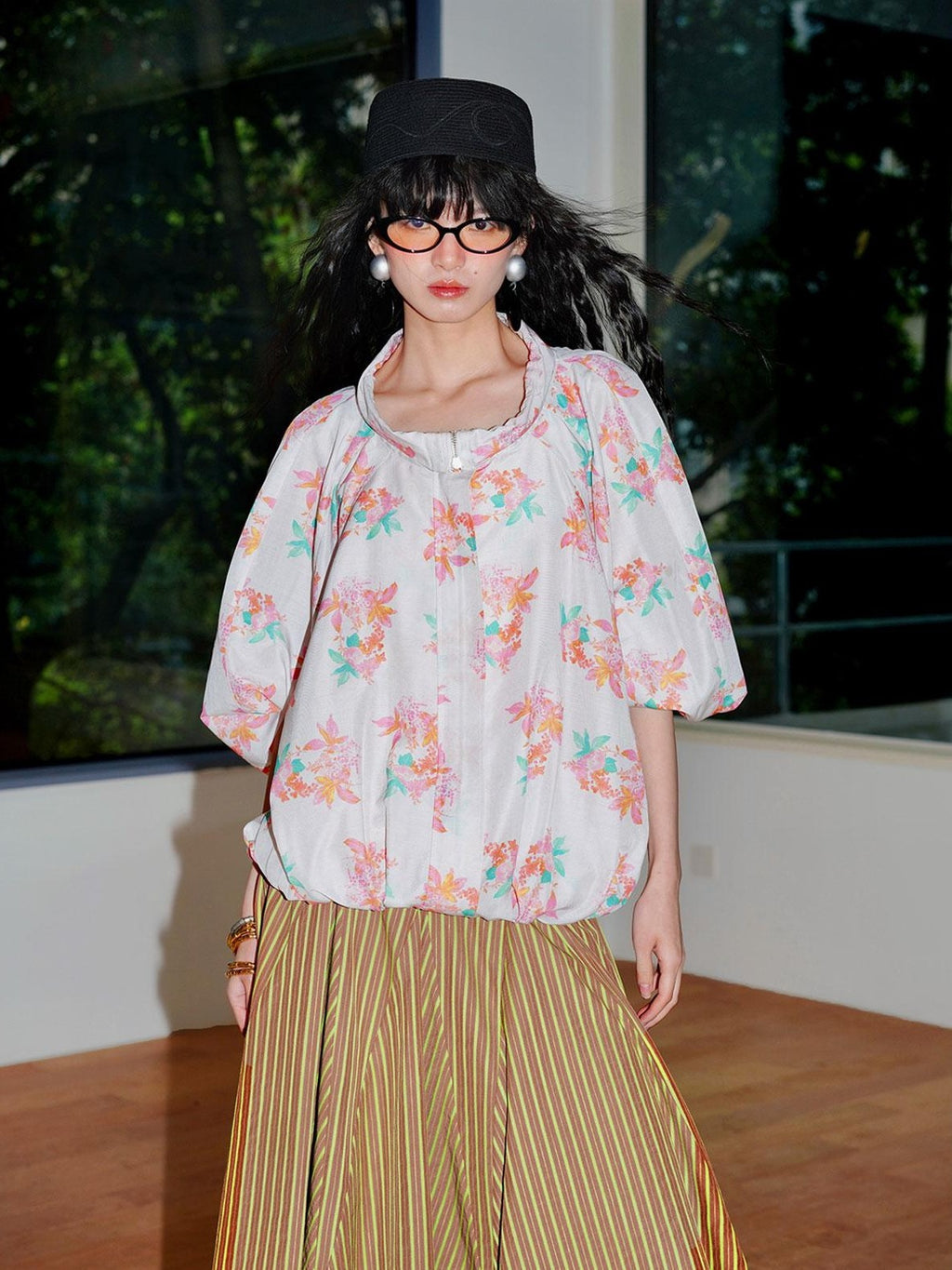 Sheer Floral Print Adjustable Drawstring Hem Women's Lightweight Jackets