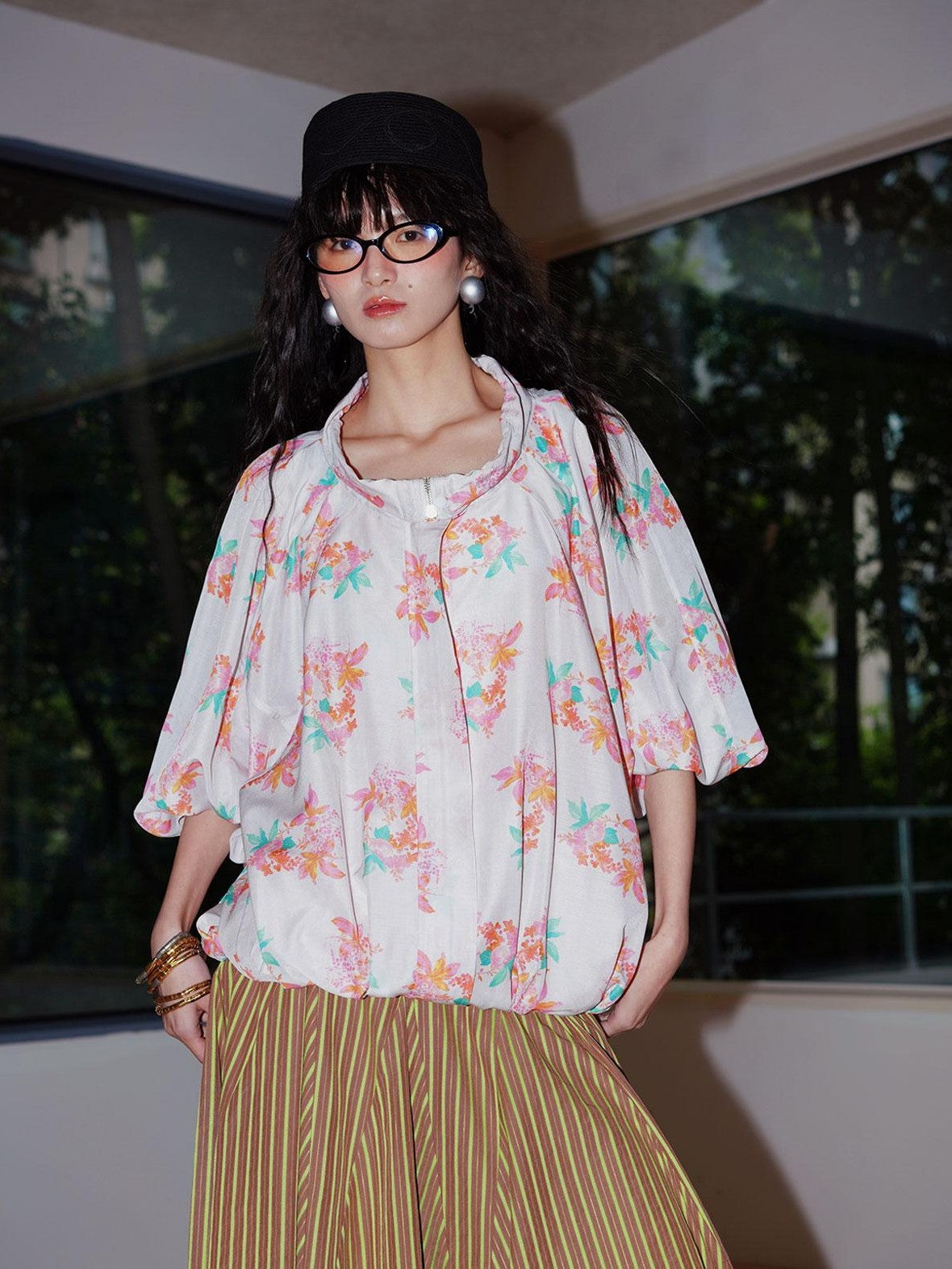 Sheer Floral Print Adjustable Drawstring Hem Women's Lightweight Jackets