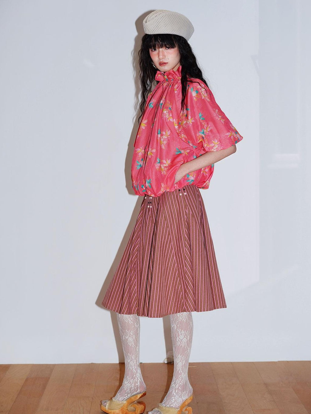 Sheer Floral Print Adjustable Drawstring Hem Women's Lightweight Jackets