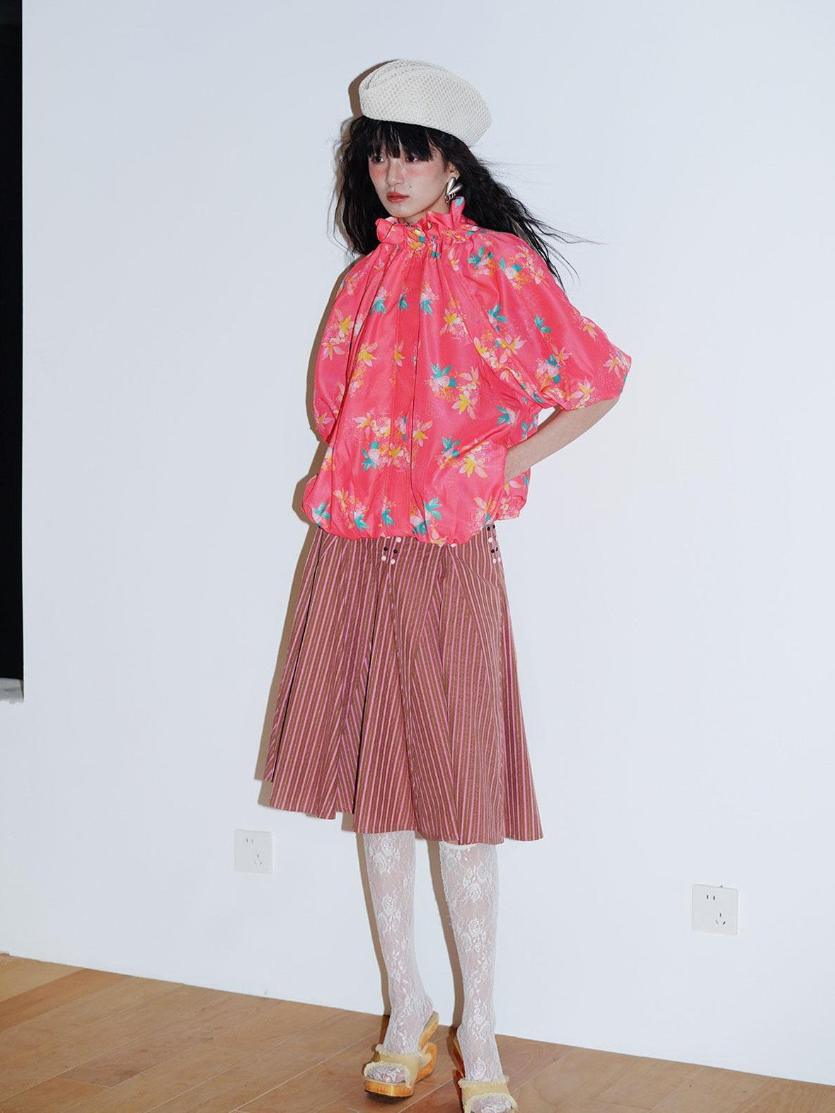 Sheer Floral Print Adjustable Drawstring Hem Women's Lightweight Jackets