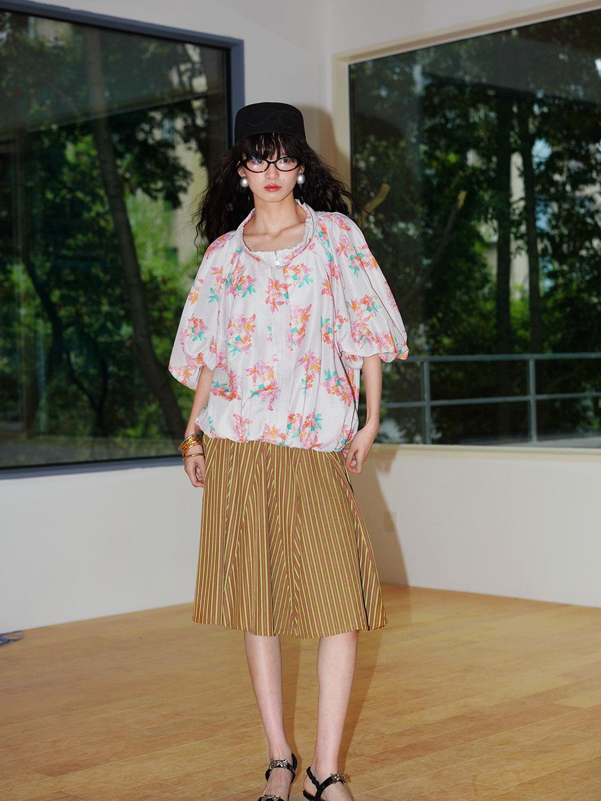 Sheer Floral Print Adjustable Drawstring Hem Women's Lightweight Jackets