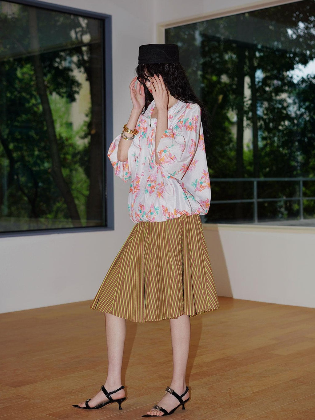 Sheer Floral Print Adjustable Drawstring Hem Women's Lightweight Jackets