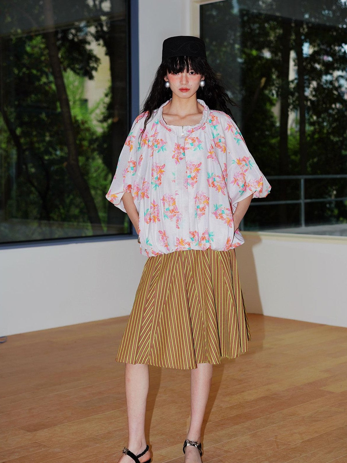 Sheer Floral Print Adjustable Drawstring Hem Women's Lightweight Jackets