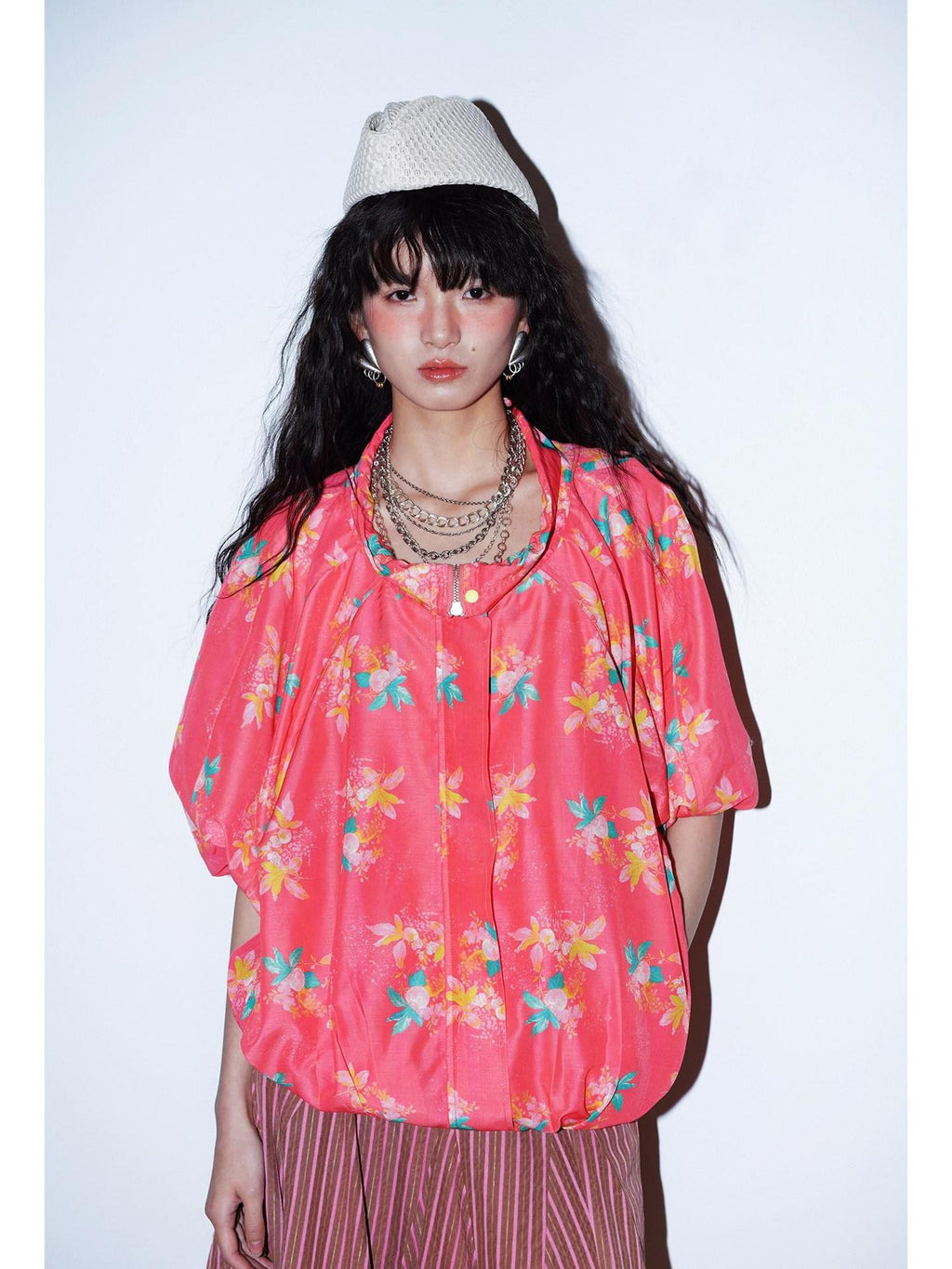 Sheer Floral Print Adjustable Drawstring Hem Women's Lightweight Jackets