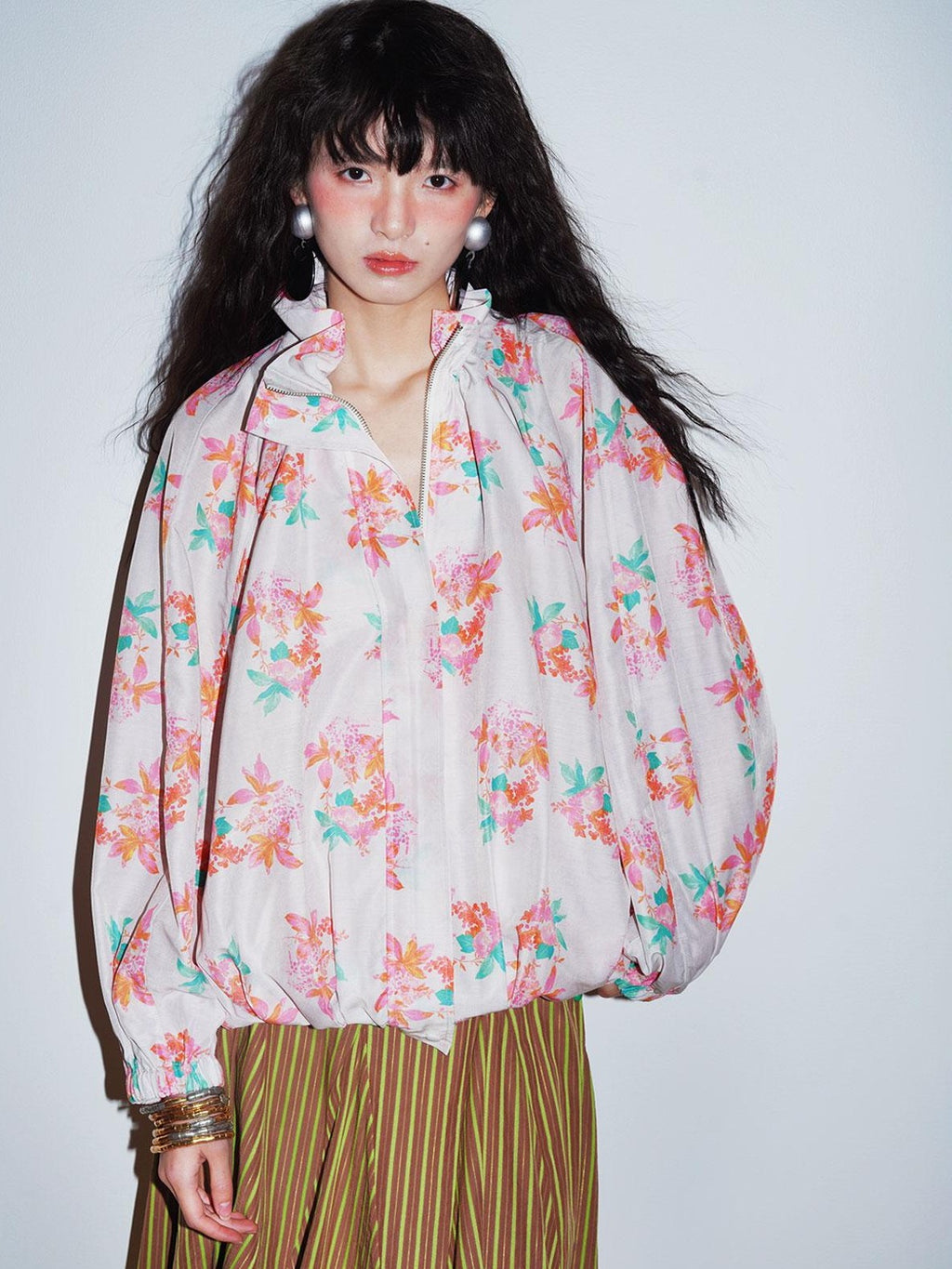 Sheer Floral Print Adjustable Drawstring Hem Women's Lightweight Jackets