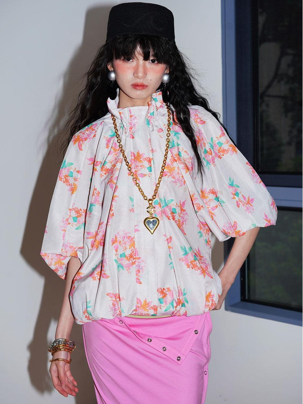 Sheer Floral Print Adjustable Drawstring Hem Women's Lightweight Jackets