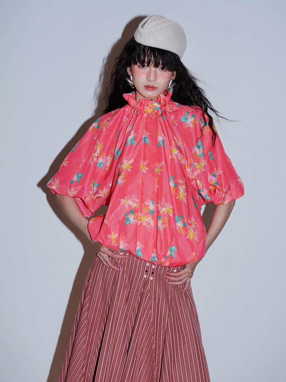 Sheer Floral Print Adjustable Drawstring Hem Women's Lightweight Jackets