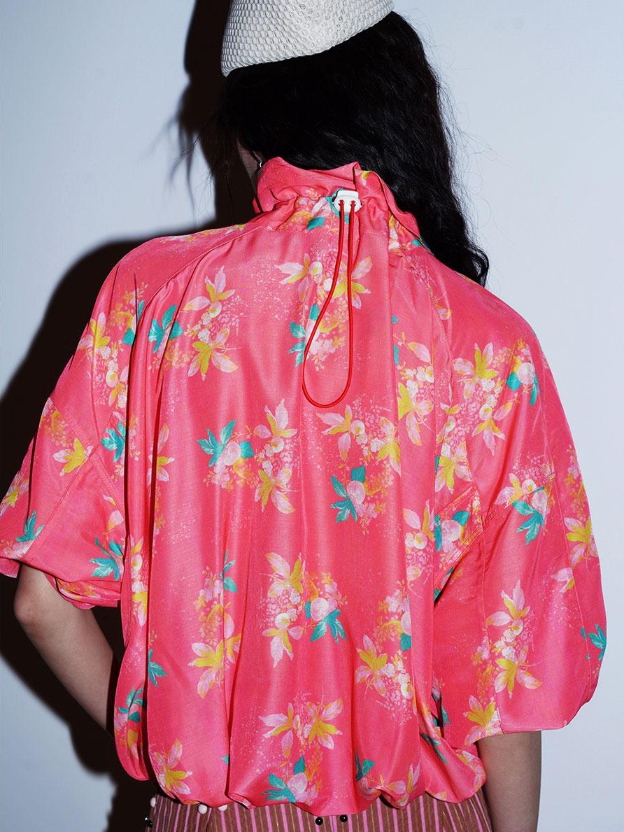 Sheer Floral Print Adjustable Drawstring Hem Women's Lightweight Jackets