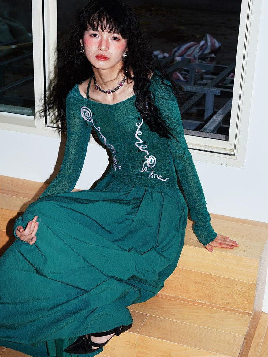 badtaste Sheer Ornate Embroidered Rhinestone Women's Other Fabric Slip Maxi Dresses