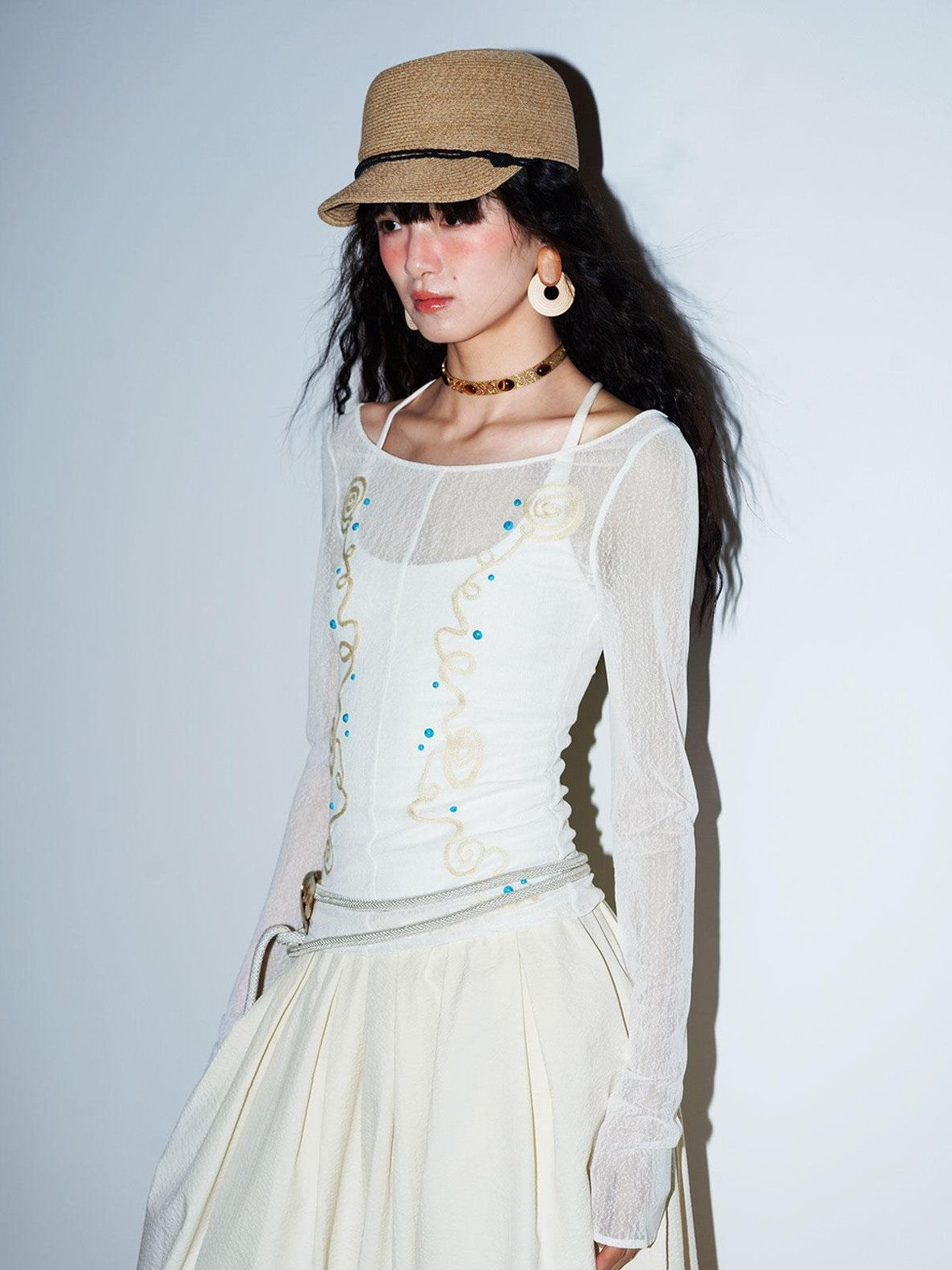 badtaste Sheer Ornate Embroidered Rhinestone Women's Other Fabric Slip Maxi Dresses