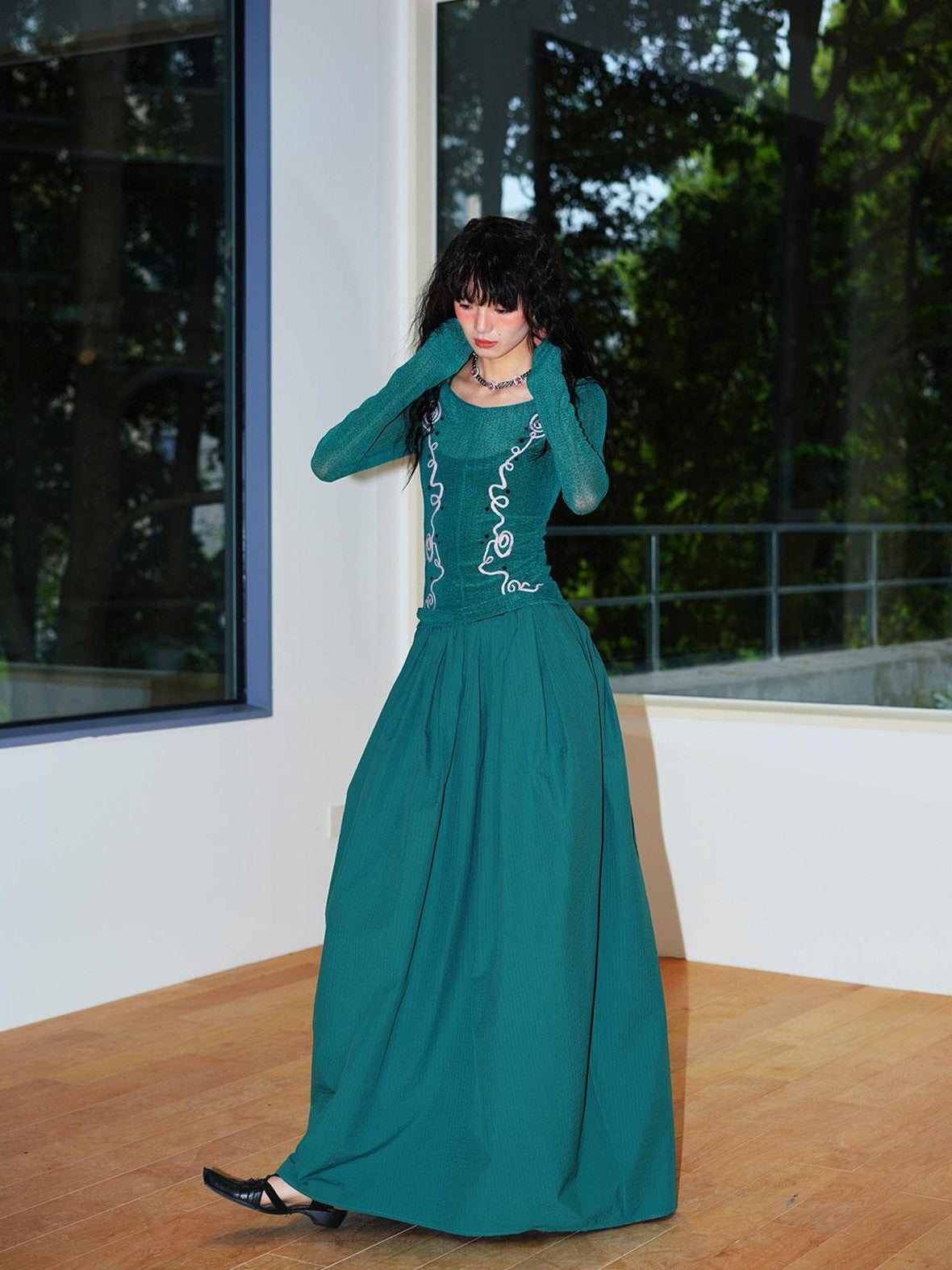 badtaste Sheer Ornate Embroidered Rhinestone Women's Other Fabric Slip Maxi Dresses